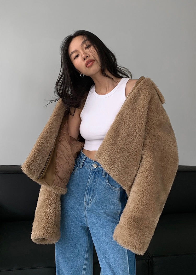 Vesela Zip Up Faux Fur Coat